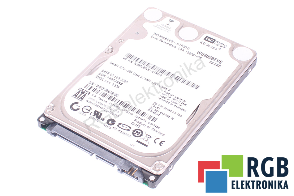 WESTERN DIGITAL WD800BEVS-07RST0 WD SCORPIO WD SCORPIO SATA 2.5" HDD 80GB HDD SATA 2.5" HDD 80 GB 