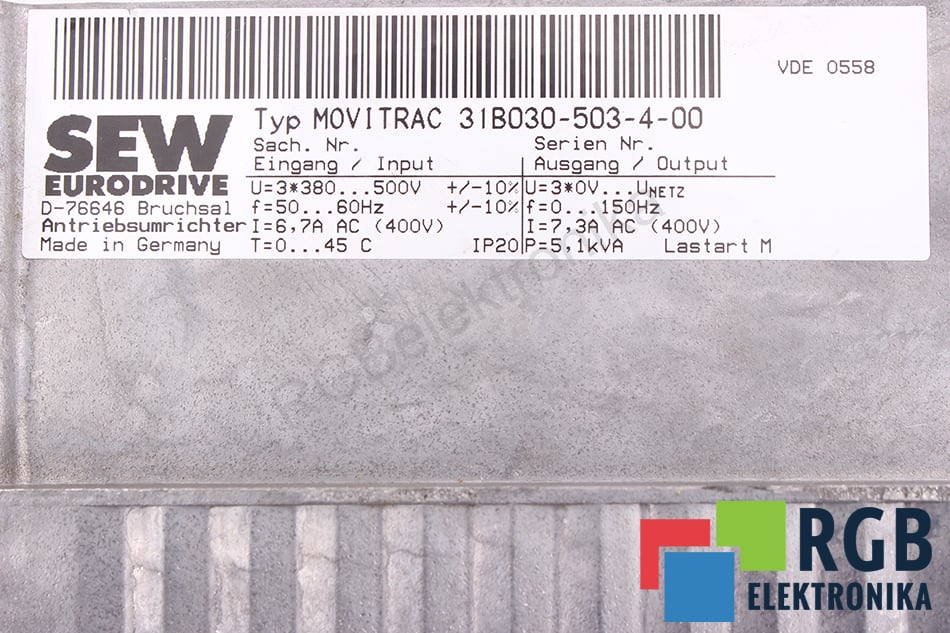 MOVITRAC 31B030-503-4-00 5.1KVA 7.3A 0-150HZ SEW