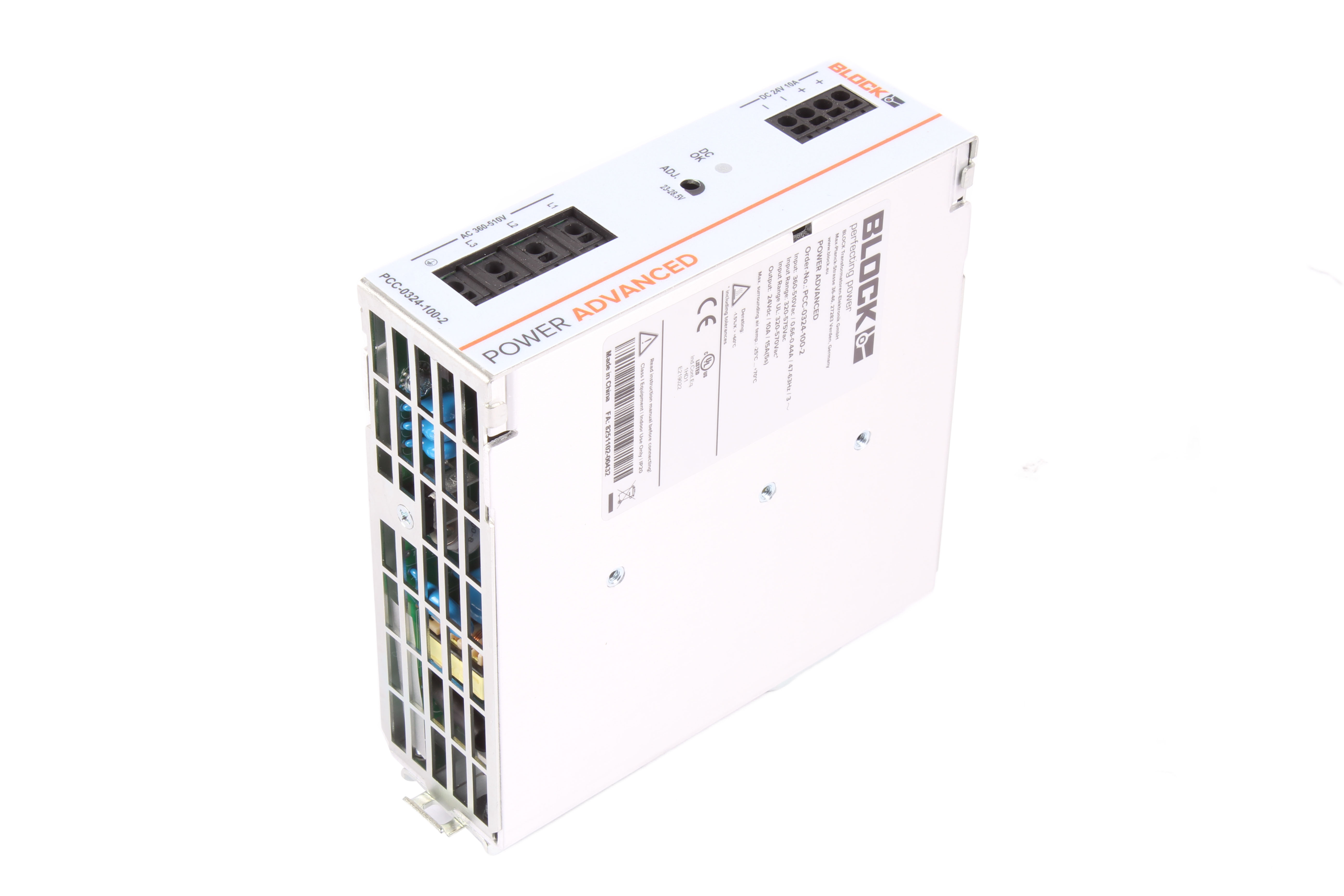 BLOCK PCC-0324-100-2 POWER SUPPLY 500V 0.24 KW 3 -F 24 V DC 10A 