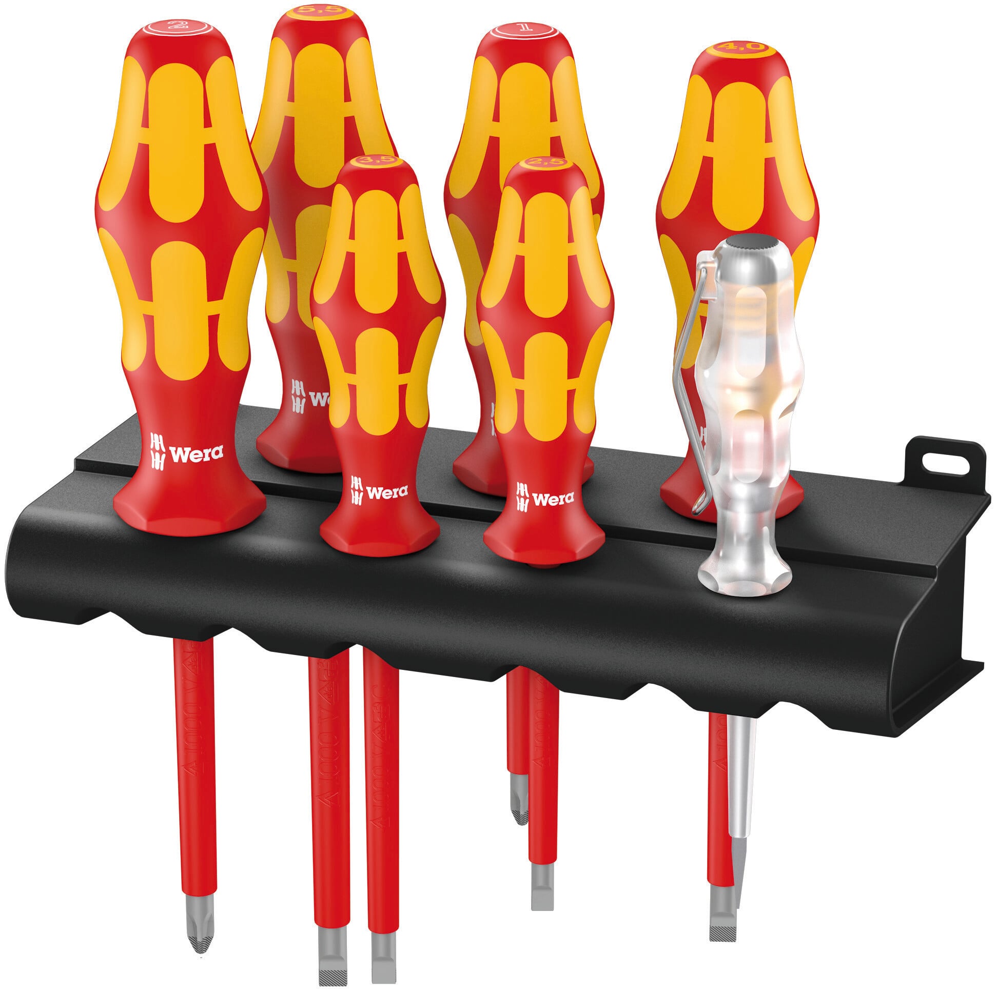 WERA 05006147001 160 I/7 VDE R ZESTAW WKRĘTAKÓW KRAFTFORM SERIA 100 + JEDNOBIEGUNOWY TESTER FAZY + WIESZAK, 7 CZĘŚCI 