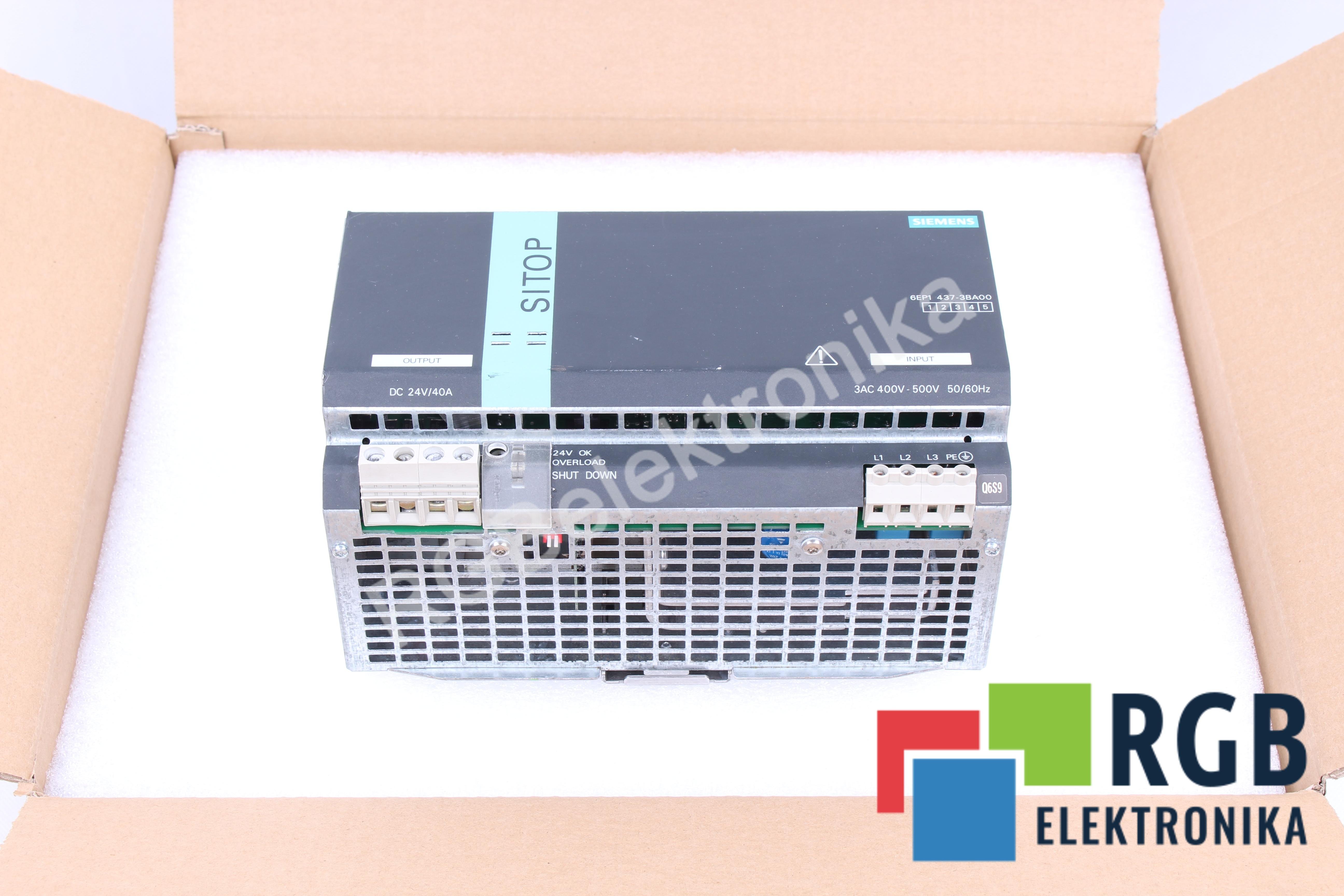 SIEMENS 6EP1437-3BA00 SITOP MODULAR NETZTEIL 3 -F 24 V DC 40A 500 V AC 