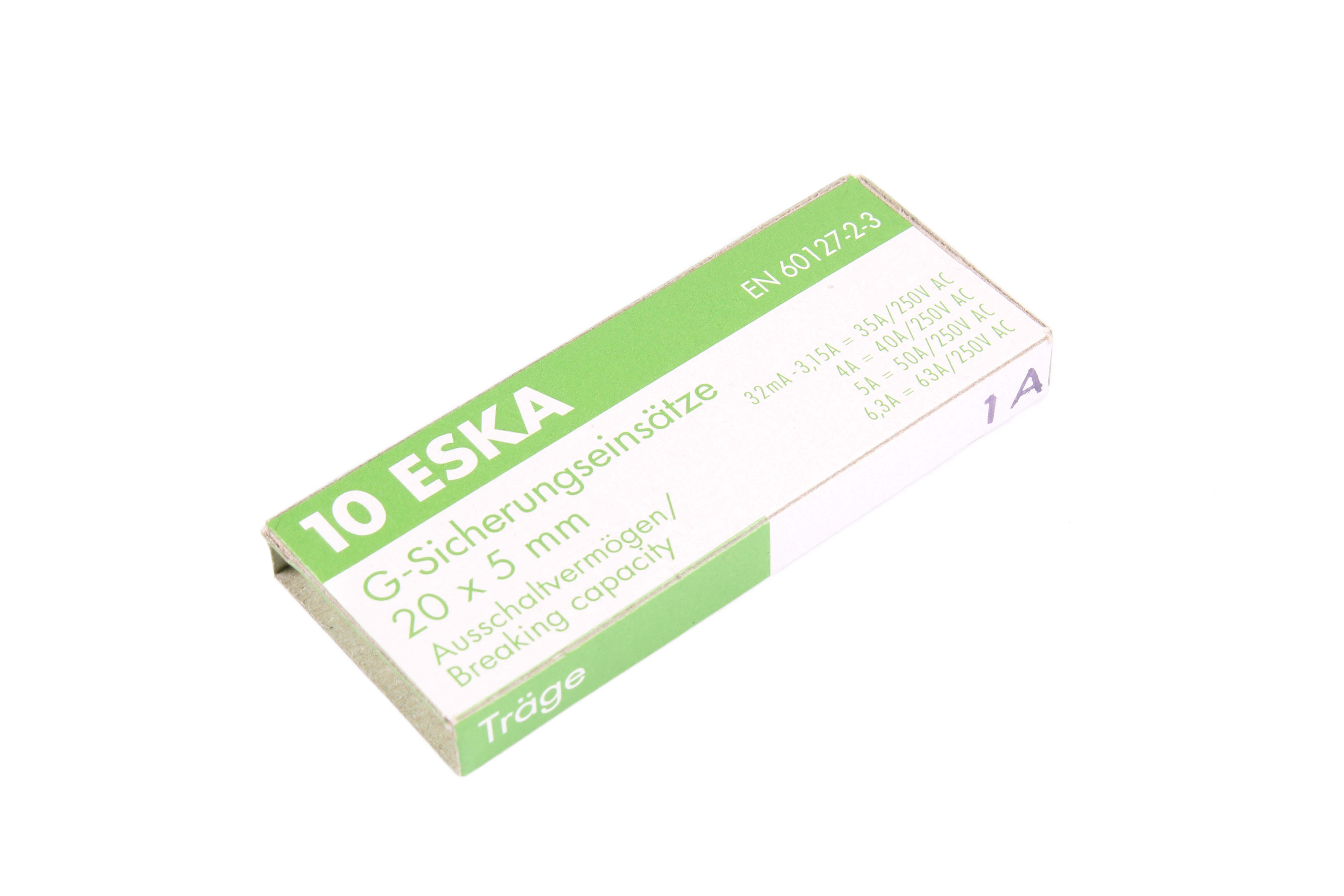ESKA 522.517 ZKT-1A TOPIKOWY ZWŁOCZNY CYLINDRYCZNY SZKLANY 5X20MM 10SZT SICHERUNG 250V 1A 5 MM 20 MM 