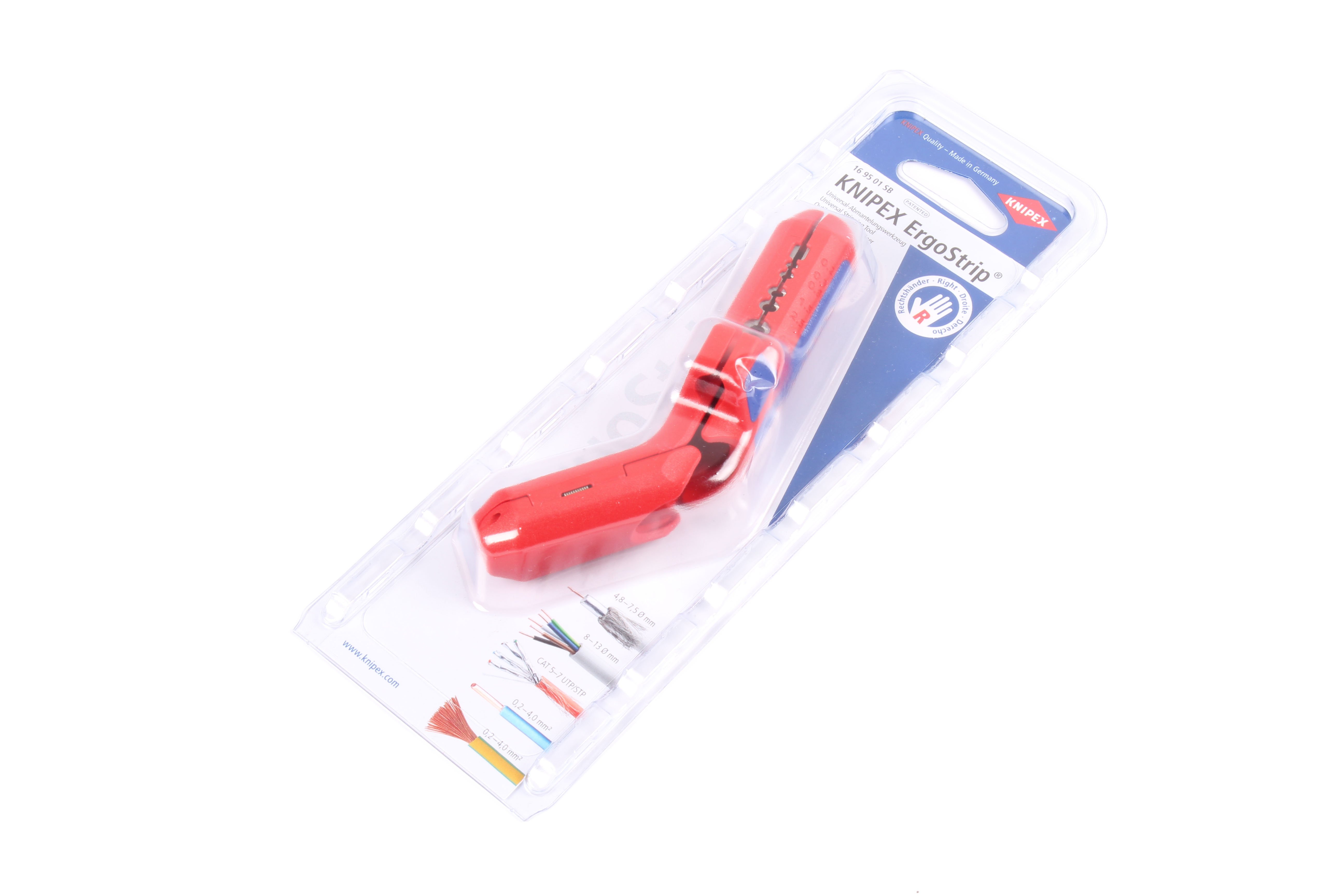 KNIPEX 169501SB 16 95 01 SB UNIWERSALNE NARZĘDZIE DO ŚCIĄGANIA IZOLACJI WERSJA DLA OSÓB PRAWORĘCZNYCH 135X85X37MM 8-13 MM 