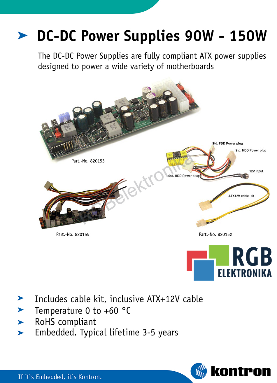 820153-R12 DC/DC SUPPLY 10-25VIN 150W M2-ATX KONTRON