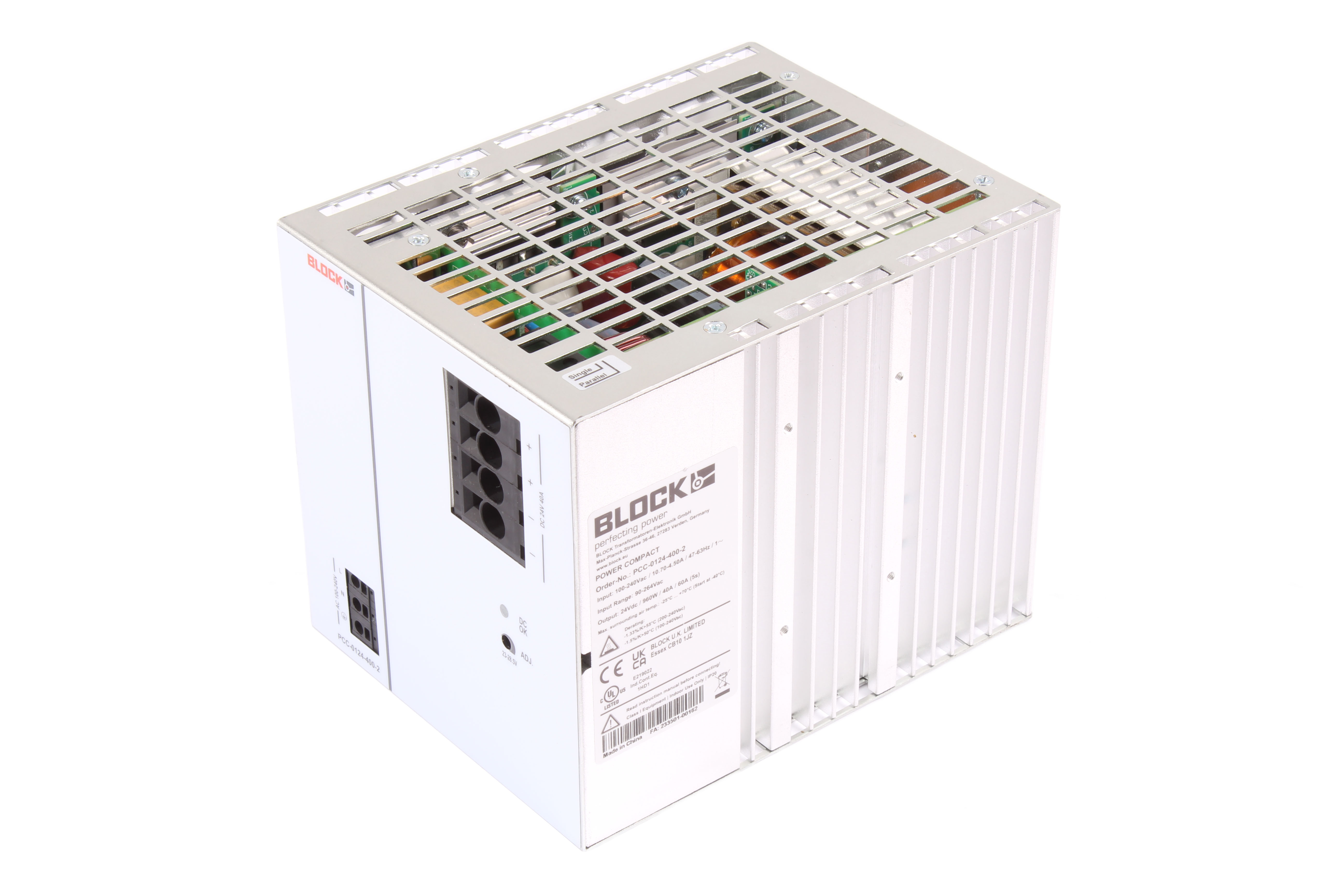 BLOCK PCC-0124-400-2 POWER SUPPLY 264V 0.96 KW 1 -F 24 V DC 40A 