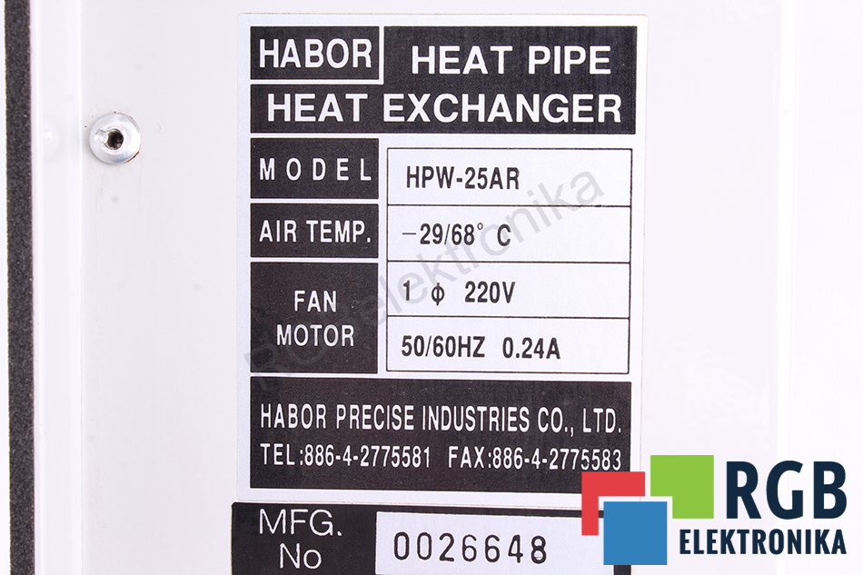 HABOR Heat Pipe Heat Exchanger HPW-25AR HPW25AR CNC 1 