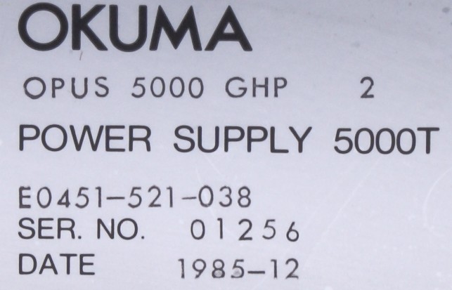 Okuma E0451-521-038 DC Power Supply Opus 5000T 