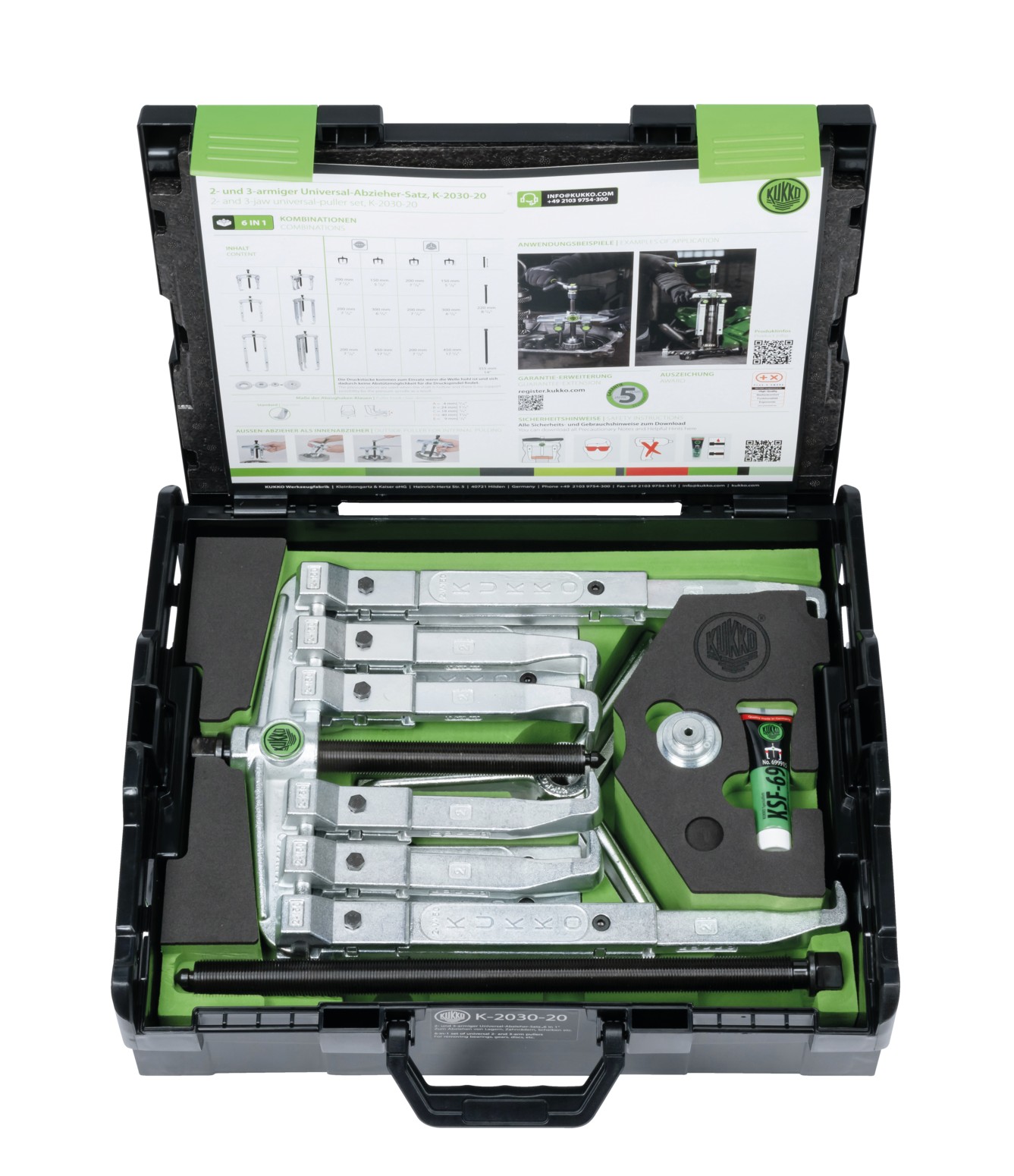 KUKKO K-2030-20 2-, 3-RAMIENNY ZESTAW UNIWERSALNYCH ŚCIĄGACZY Z DŁUGOŚCIĄ HAKÓW 150/300 MM 