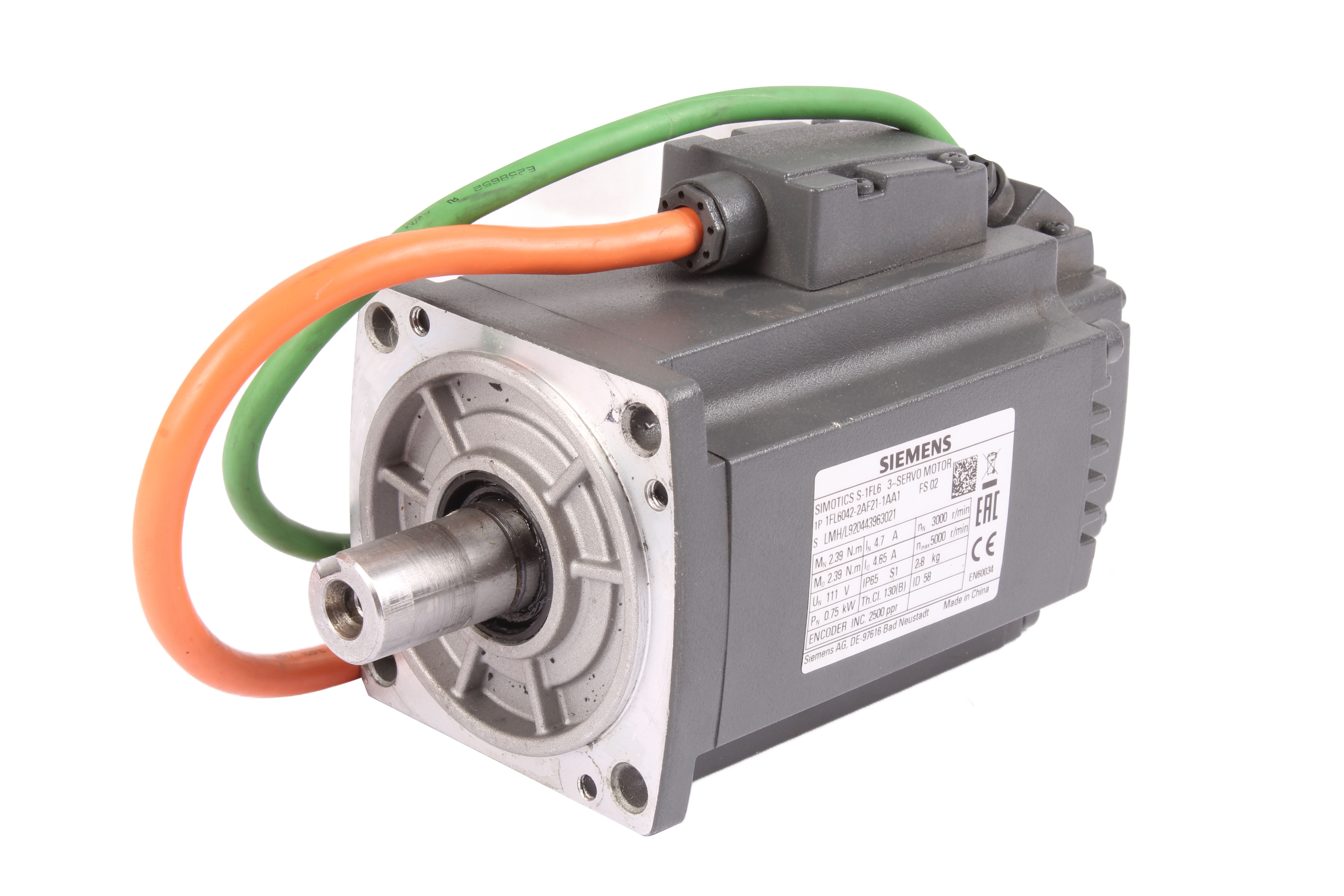 SIEMENS 1FL6042-2AF21-1AA1 SIMOTICS STEPPER MOTOR 111V 0.75 KW 3000 OBR/MIN 4.7A 2.39 NM 