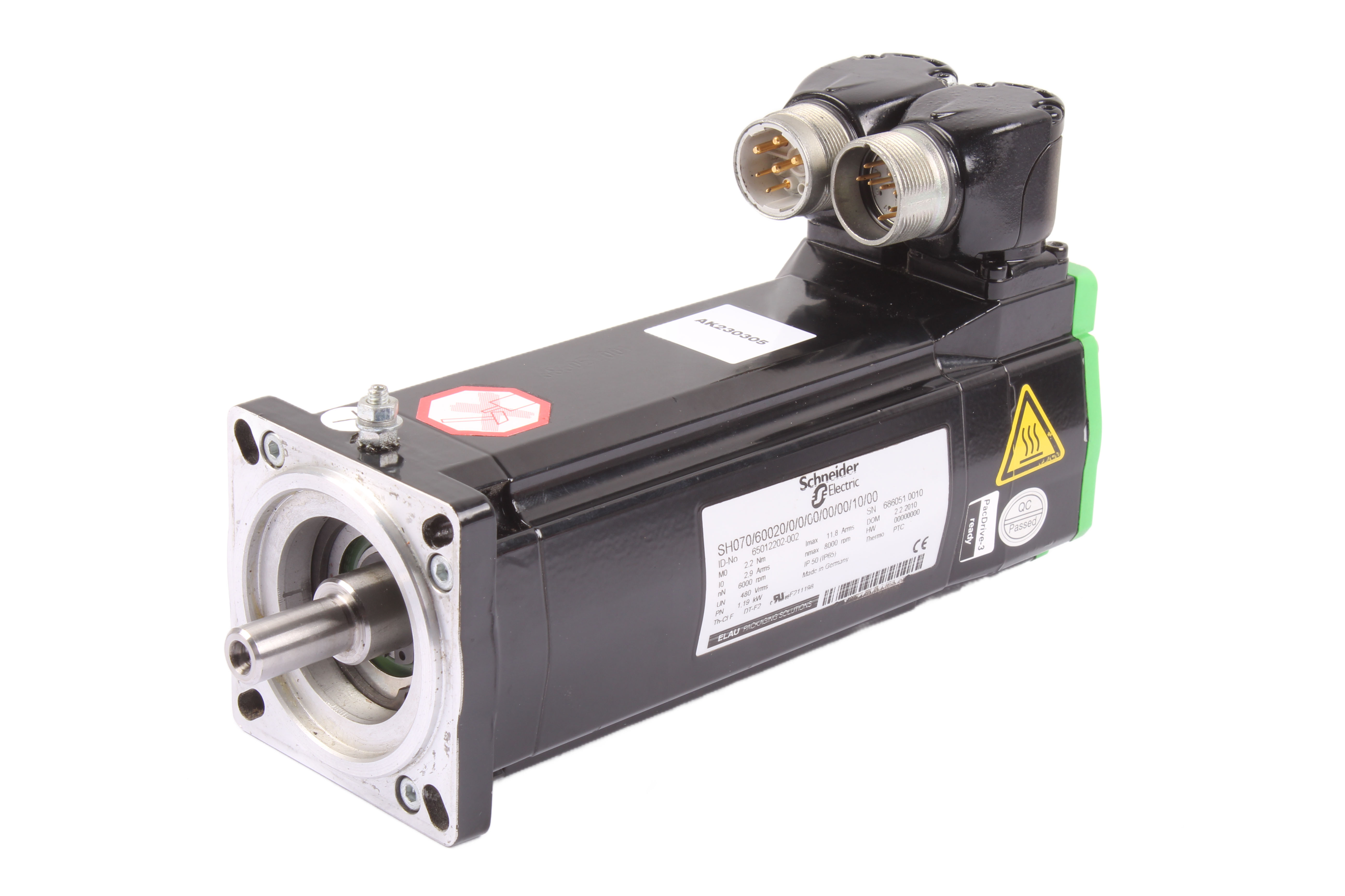 SCHNEIDER ELECTRIC SH070/60020/0/0/00/00/00/10/00 SH30702P02A2000 ELAU SERVOMOTOR 480V 1.19 KW 6000 OBR/MIN 2.9A 2.2 NM 8000 OBR/MIN 