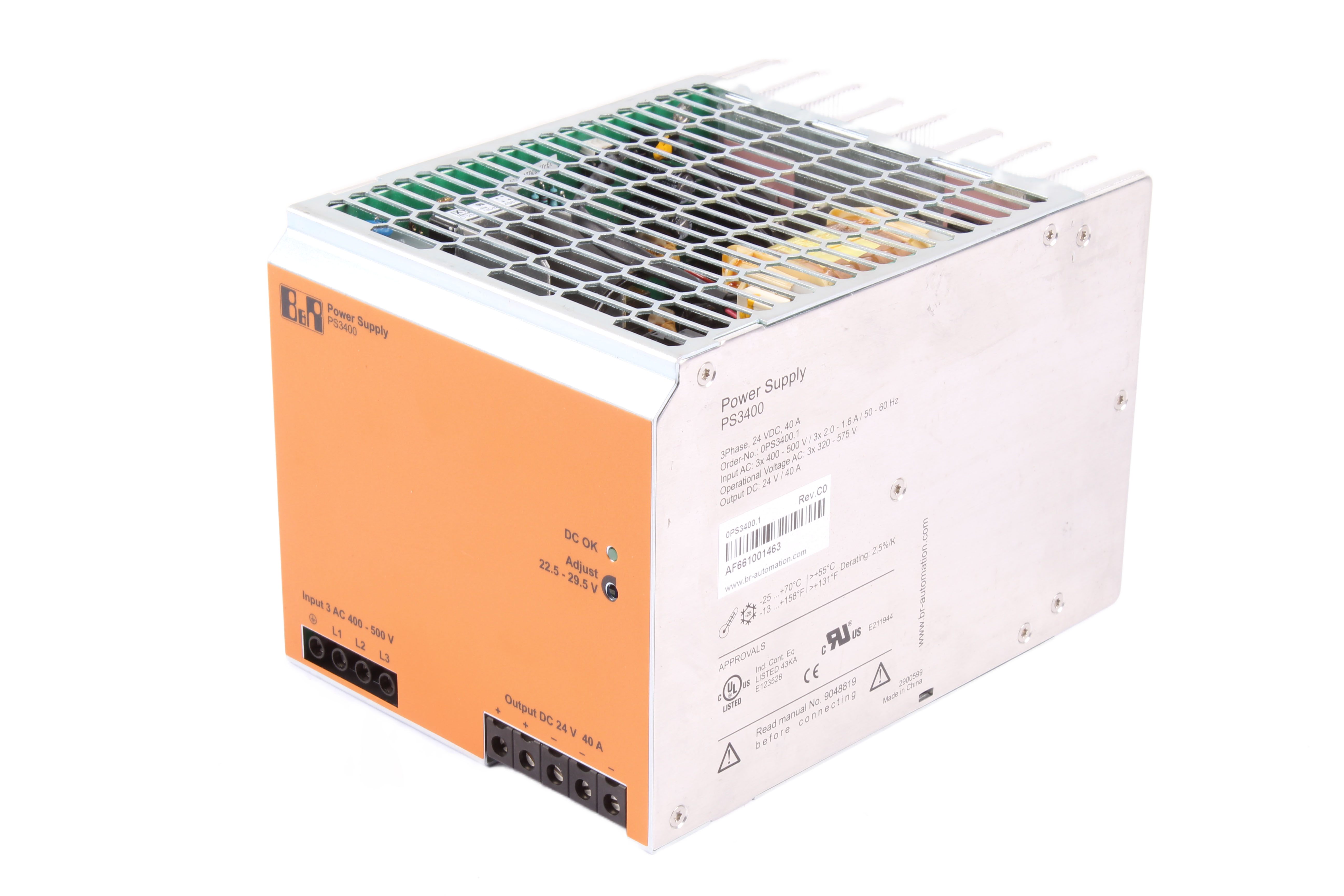 B&R AUTOMATION 0PS3400.1 PS3400 POWER SUPPLY MONTAŻ NA SZYNIE DIN 24 V DC 40A 400-500 V AC 