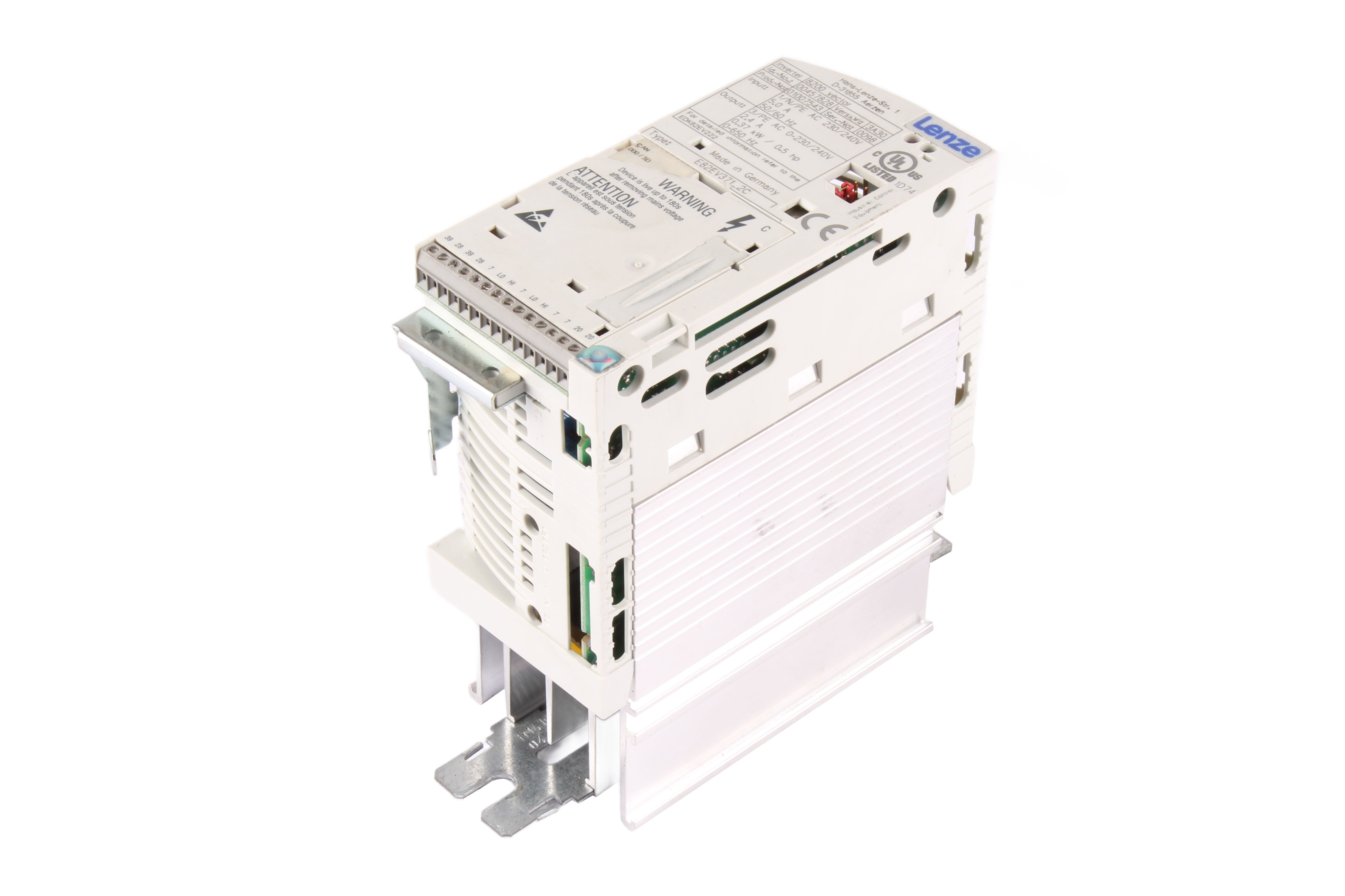 LENZE E82EV371_2C ID.-NO.00457828 0.37 KW 240V 2.4A 1 -F 650 HZ 240V 